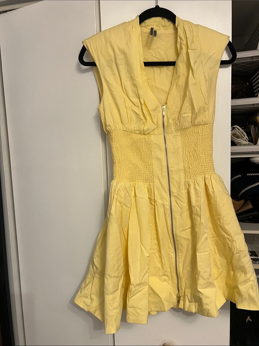 Anthropologie Pale Yellow Zip-Front Mini Dress
